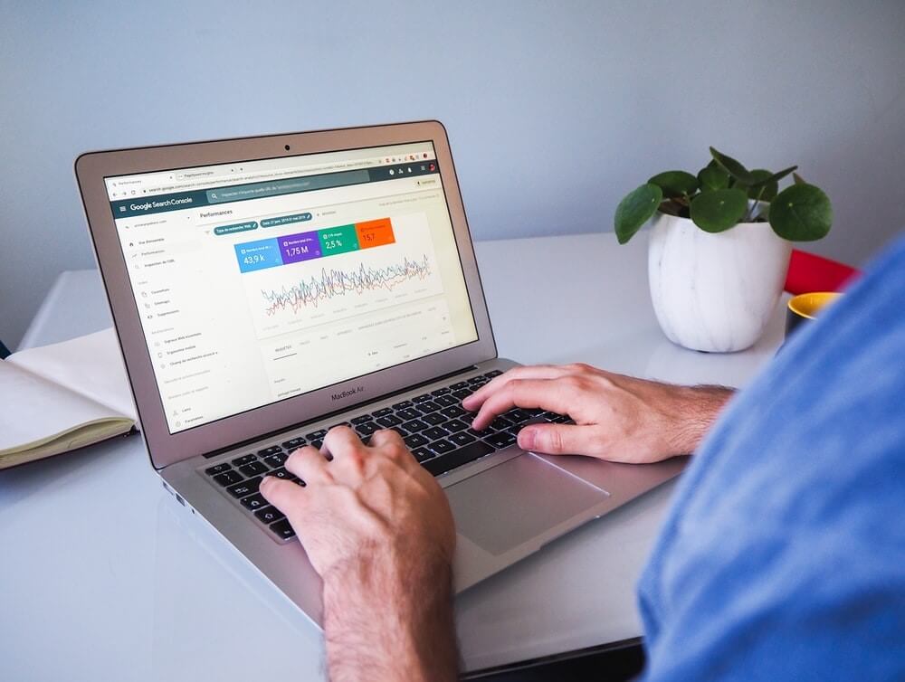 Person reviewing organic performance on a laptop